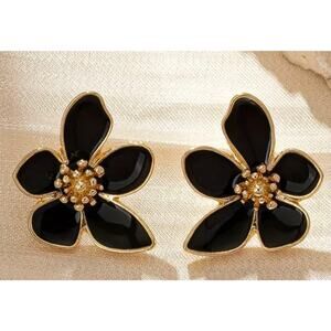 Black Enamel Flower Earrings